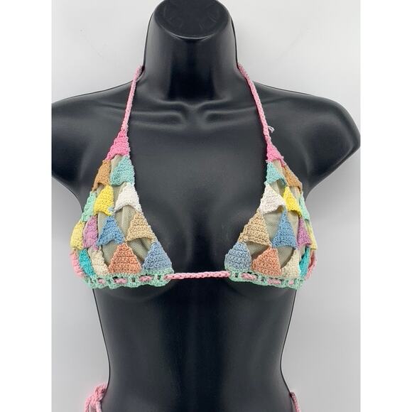 ANDI BAGUS Women's Mesh Crochet Knit Triangle 2-PC Bikini SZ OS - Picture 4 of 12